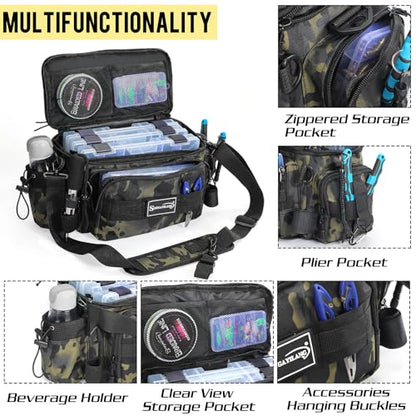 Sougayilang Fishing Tackle Bags with 3600 Tackle Tray - Fishing Tackle Storage Bags for Saltwater or Freshwater Fishing Gear - Padded Shoulder Strap - Tackle Box Bag Fishing Bag(Green) - color: Green with a 3600 Tackle Tray