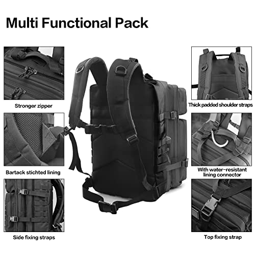 45L Military Tactical Backpacks For Men Camping Hiking Trekking Daypack With Removable Water Bottle Pouch Bug Out Bag Lage MOLLE 3 Day Assault Pack - Balck Army Pack - color: Black01