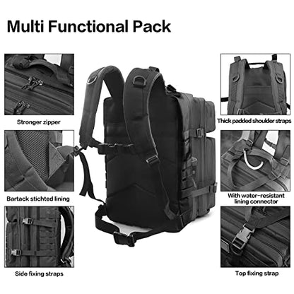 45L Military Tactical Backpacks For Men Camping Hiking Trekking Daypack With Removable Water Bottle Pouch Bug Out Bag Lage MOLLE 3 Day Assault Pack - Balck Army Pack - color: Black01