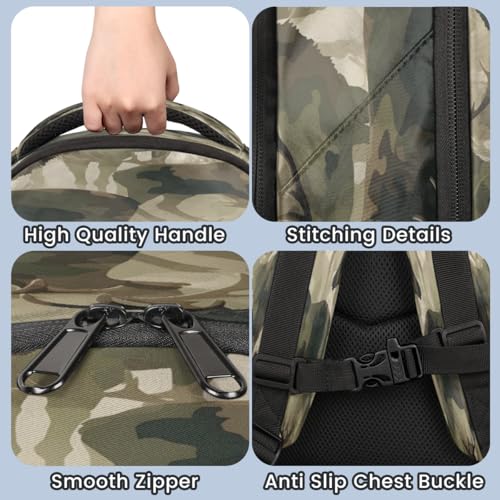 Camouflage Deers Backpack with Chest Strap Reflective Lightweight Travel Hiking Backpack for Men Women Waterproof Daypack Back Pack for Commute Camping