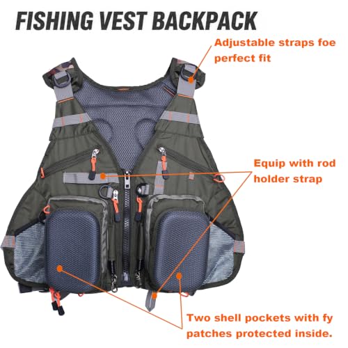 Kylebooker Fly Fishing Vest Pack Adjustable for Men and Women - color: Army Green (Backpack)