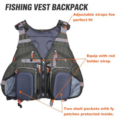Kylebooker Fly Fishing Vest Pack Adjustable for Men and Women - color: Army Green (Backpack)