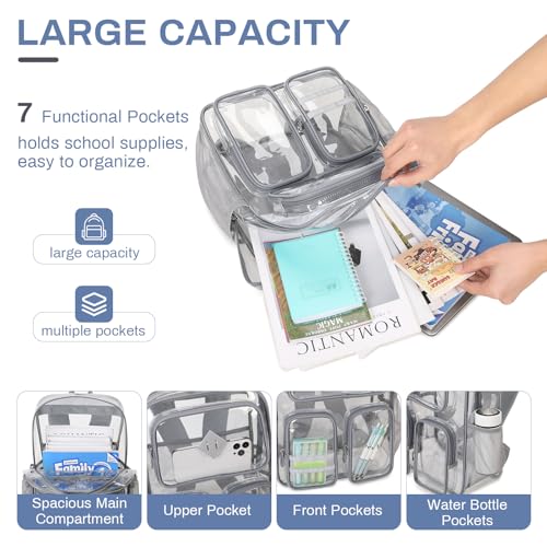 Clear Backpacks for School Heavy Duty Clear Bookbag Stadium Events Transparent Back Pack Kids, Grey - color: Grey