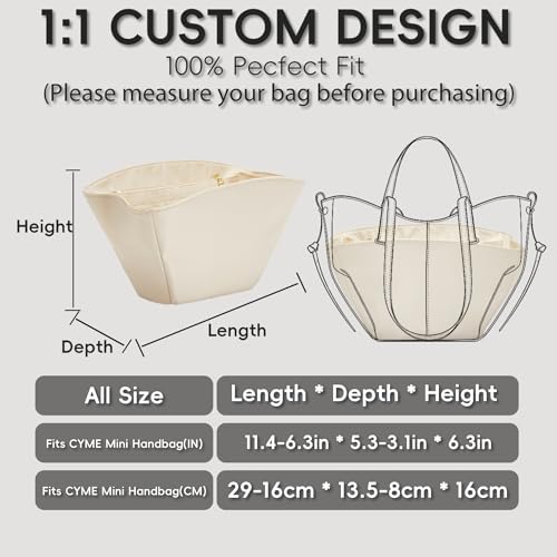 Premium Waterproof Nylon Cyme Bag Organizer, Lightweight & Durable Purse Insert for Cyme Mini Bag, Handbag Shaper Purse Accessories with Sturdy Smooth Zipper (Beige) - size: Nylon-Mini