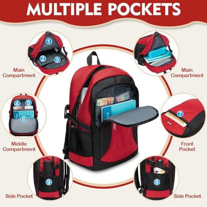 Kids Backpack for Big Boys Bookbag Middle Junior High College Student Back to School Teen Teenage Youth Schoolbag Ages 8-12 10-12 12-14 Years Old Mochilas Escolares Para Adolescentes Large 18 Inch Red - color: Red