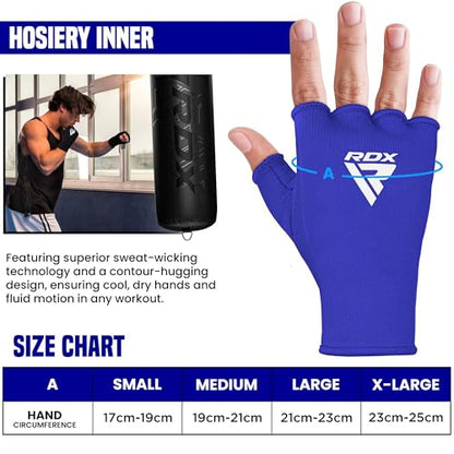 RDX Boxing Hand Wraps Inner Gloves Men Women, Half Finger Elasticated Bandages, Under Mitts Fist Protection, Muay Thai, Kickboxing, MMA, Martial Arts Speed Bag Punching Training - color: Blue White, size: Small