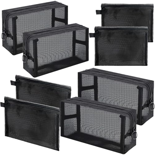 8 Pieces Mesh Makeup Cosmetic Bag Set Pouch,Portable Clear Travel Toiletry Makeup Kit Bag Diaper Organizer,Nylon Mesh Zipper Pouch Purse Beauty Storage Bag for Women Home Office Travel Accessory Black - color: Black B