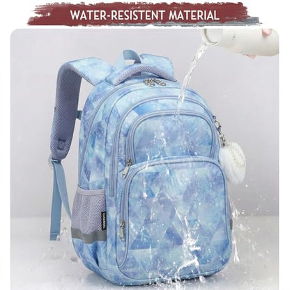 Cusangel School Backpcak for kids Girls Boys,16 Inch BookBag for 7-12Ages Day travel, Water Resistant, 7 Pockets, stitch Adjustable Chest Strap, Reflective Strip, Large (Blue-17in) - color: Blue-17in