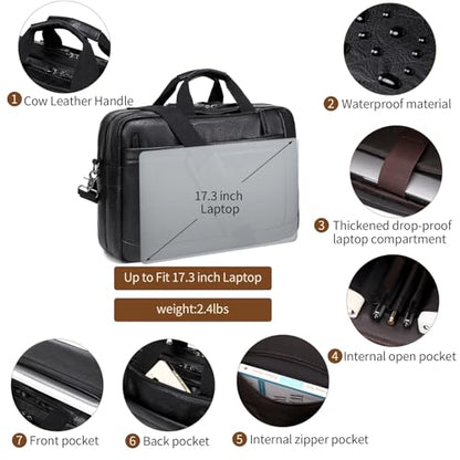 Stuery Faux Leather Messenger Bag for Men 17-17.3 Inch: Convertible 3 in 1 Backpack Laptop Briefcase Computer Handbags Shoulder CrossbodyBag with Padded for Work College Travel, PU Black - color: Dark