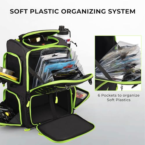KastKing Bait Boss Fishing Tackle Backpack with Rod Holders-4 Tackle Boxes-Rain Cover,Storage for Fishing Gear - color: C: Grass Green