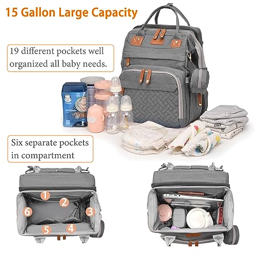 Astro alan Baby Diaper Bag with Changing Station, Waterproof Diaper Bag Backpack for Moms Dads with USB Charging Port, Baby Shower Gifts, Large Capacity diaper backpack, Grey - color: Grey