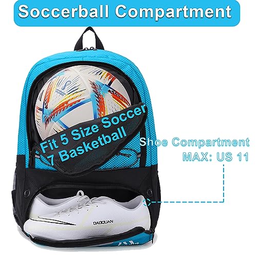 Hsmihair Soccer Bag-Soccer Backpack&Backpack for & Football Volleyball & Basketball,with Ball Compartment and Separate Cleat - color: Blue