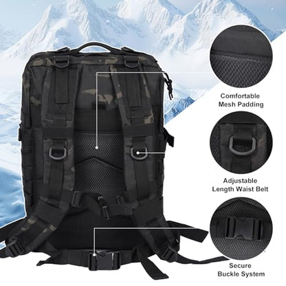 50L Large Military Tactical Backpack Molle Army Assault Pack for Travel Camping Hiking Fishing Backpack for men (black camo) - color: Black Camo
