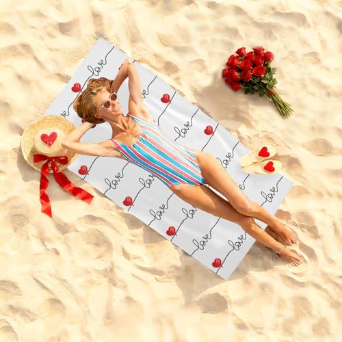 Valentine Love Hearts Beach Towel, Romantic Wedding Anniversary Bath Towels, Quick Dry Absorbent Microfiber Swim Yoga Pool Lightweight Beach Accessories, 30x60 Inch/ 77X153cm - color: Love Hearts