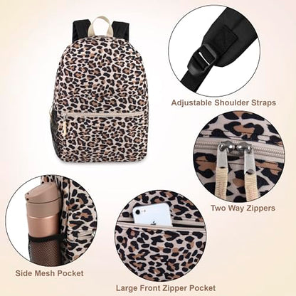 Trail maker 17 inch Backpack for Travel & Commute, Zippered Front & Mesh Side Pockets, Padded Straps - color: Lit Leopard