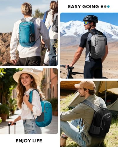 WATERFLY Packable Lightweight Small Backpack: 15L Foldable Mini Hiking Daypack - Ultralight Compact Day Pack for Women Men Outdoor Travel Camping Walking - Gray - color: Grey