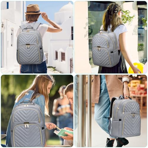 Laptop Backpack Women Big Student Bookbag Middle High School Teen Girls - color: Grey, size: 15.6 Inch
