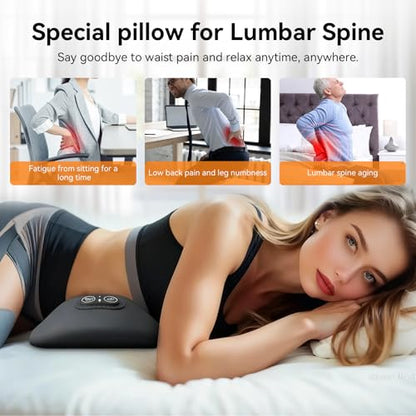 3 in 1 Electric Lumbar Support Pillow with Adjustable Height for Bed and Chair, Back Massager with Heat, Back Massager for Pain Relief Deep Tissue, Electric Lumbar Pillow with Heat Vibration Traction