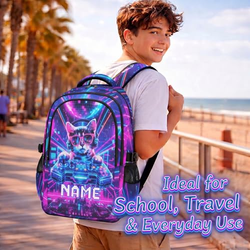 Personalized Backpacks Boys Backpack for Kids Teen Gaming Lovers, Funny Large Custom Cat Bookbag for Students Travel Camping Primary Middle - color: Pink