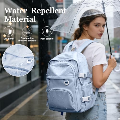 Lightweight College Backpack for Women Men Cute School Bag for Teens Girls Boys High School Backpack for Students Waterproof Casual Daypack Backpack（Milky Blue） - color: A4-milky Blue