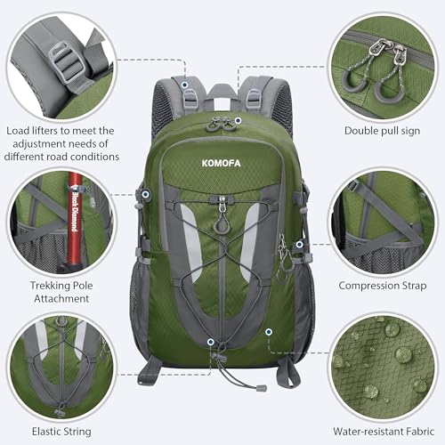 Hiking Backpack 30L Lightweight Travel Daypack Small Day Pack for Men Women Outdoor Camping Backpacking, Army Green - color: Army Green