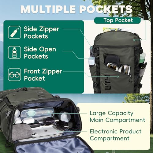 Camping Backpack with Lunch Compartment, Water Resistant Mens Backpack Insulated for Work, 17 inch Laptop Bag, Carry On Backpacks for Airplane Beach Travel, Green - color: Green