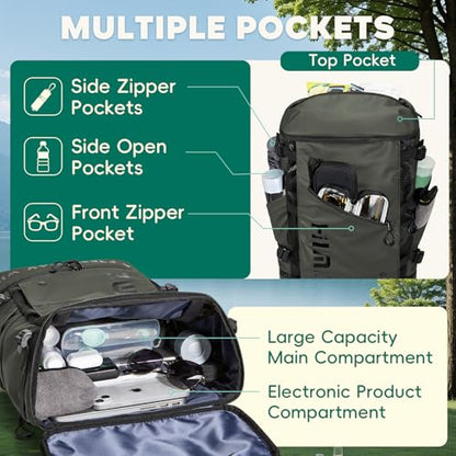 Camping Backpack with Lunch Compartment, Water Resistant Mens Backpack Insulated for Work, 17 inch Laptop Bag, Carry On Backpacks for Airplane Beach Travel, Green - color: Green