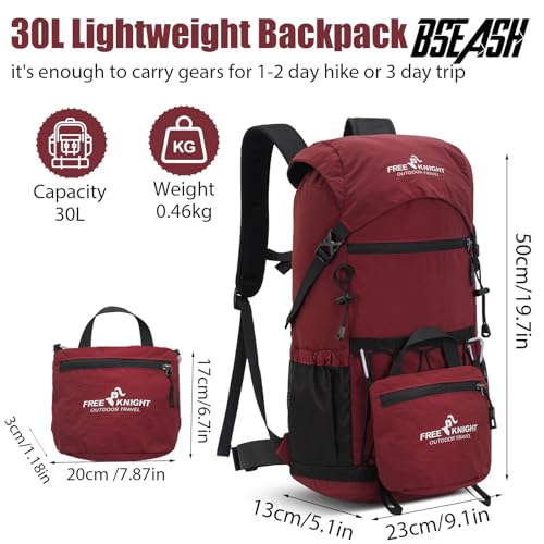 Bseash 30L Lightweight Hiking Backpack, Outdoor Sport Waterproof Travel Bag Daypack for Cycling Climbing Skiing (Red) - color: Red