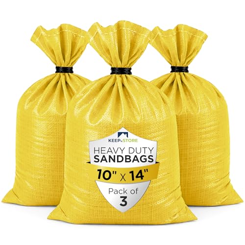 Heavy Duty Sand Bags Pack of 3, Bright Yellow Empty Sandbags with Built-In Ties, Woven Polypropylene UV Protection 1600 Hours, Fillable Bags for Flood Control, Weight, 10x14 inches, 15 Pounds Volume - size: 10"W x 14"L, style: Pack of 3