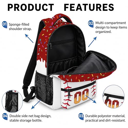 Personalized Baseball Drip Backpack for Kids Boys Girls, Blue Ice Cream Print Travel Bag, Multi Pocket Everyday Backpack (#5) - color: #5