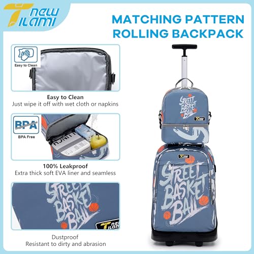 NEW TILAMI 19 Inch Rolling Backpack with Lunch Bag for Girls Boys Wheeled Laptop Backpack Durable Carry-on Bag School Travel, Street Basketball - color: Blue Street Basketball