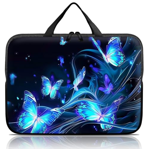 14 15 15.4 15.6 inch Laptop Handle Bag Computer Bag, Pouch Holder Notebook Sleeve Cover Soft Case Compatible for Dell,Lenovo,Toshiba HP, Asus Notebook-Glowing Blue Butterfly - color: Glowing Blue Butterfly