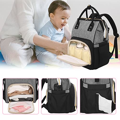 Femuar Diaper Bag Backpack Multifunction Maternity Nappy Baby Bag for Girls & Boys Large Capacity Travel Diaper Bags Black Gray - color: Black Gray