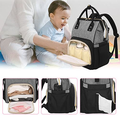 Femuar Diaper Bag Backpack Multifunction Maternity Nappy Baby Bag for Girls & Boys Large Capacity Travel Diaper Bags Black Gray - color: Black Gray