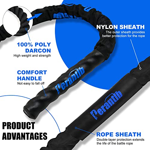 Perantlb Battle Rope With Wear-Resistant Nylon Protective Sleeve - Heavy Battle Rope for Strength Training, Home Fitness Exercise - Anchor Strap Kit Included - style: 1.5" x 40 ft Length