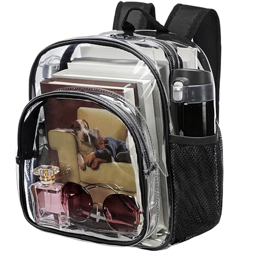 Clear Backpack Stadium Approved 12x12x6 Small Clear Backpack for Concert,Work,Festival,Security,Stadium - color: Black
