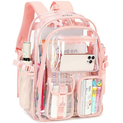 abshoo Large Clear Backpack For Girls Women School Bookbag Heavy Duty Transparent Backpacks (Baby Pink) - color: Baby Pink