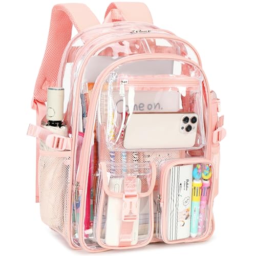 abshoo Large Clear Backpack For Girls Women School Bookbag Heavy Duty Transparent Backpacks (Baby Pink) - color: Baby Pink