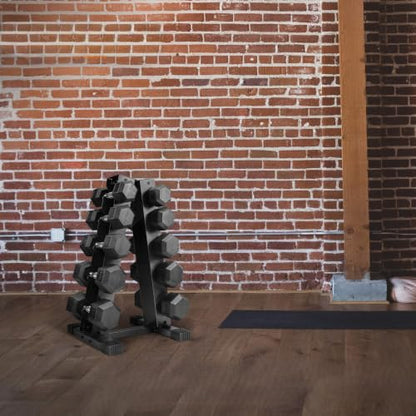 CAP Rubber Coated Hex Dumbbell Set with Storage Rack | 100–210 lb Options, Space-Saving Vertical Compact Storage for Home Gym Strength Training - size: 150 lb - Set, style: Chrome Handles