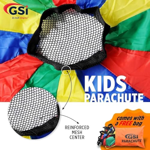 GSi Kids Play Parachute Rainbow Parachute Toy Tent Game for Children Gymnastics Cooperative Play and Outdoor Playground Activities (12 Feet) - size: 12 Feet