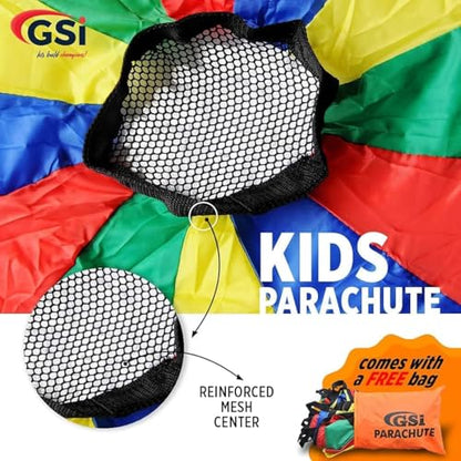 GSi Kids Play Parachute Rainbow Parachute Toy Tent Game for Children Gymnastics Cooperative Play and Outdoor Playground Activities (12 Feet) - size: 12 Feet