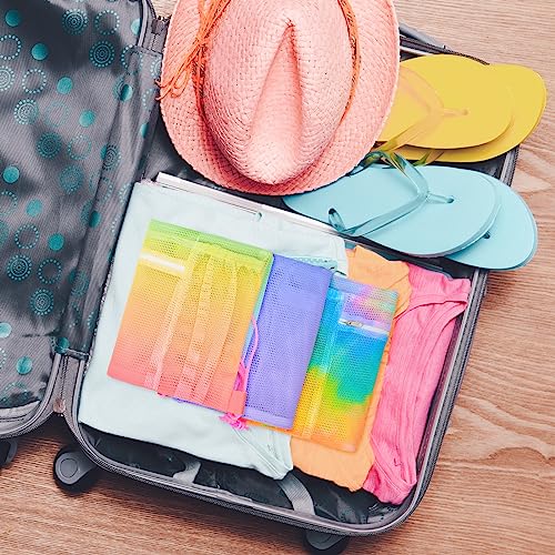 Mesh Drawstring Backpack, Large Sports Gym Bag for Women Kids with Pocket and Zipper Sackpack for Beach Yoga Football Soccer (Tie Dye Yellow) - color: Tie Dye Yellow