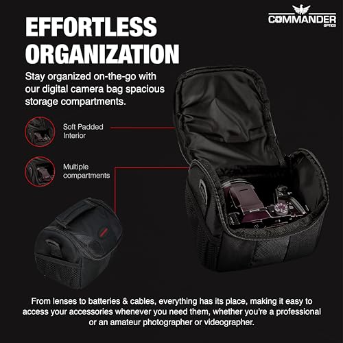 COMMANDER OPTICS Small Camera Bag - Water Resistant, Soft Padded, Compact Travel Bag for Canon EOS, Nikon, Sony & More DSLR Cameras/Camcorders Ample Storage and Protection for Your Equipment (Small)