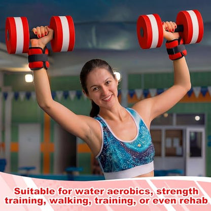 Hollowfly Water Aerobics Set, 4 Piece Pool Exercise Kit (2 Aquatic Dumbbells + 2 Ankle/wrist Weights), EVA Foam, Low-impact Workout - color: Red, size: 1lb