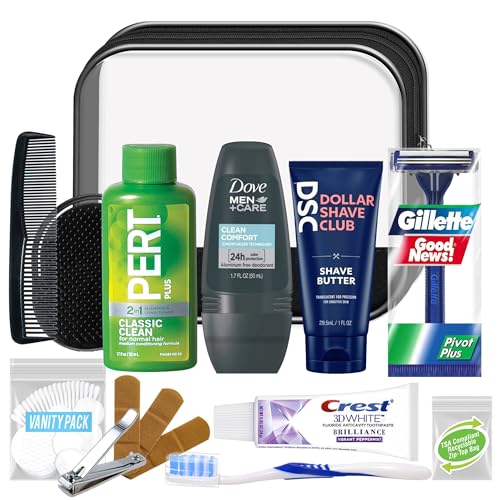 Convenience Kits International Men’s Super Deluxe, 16-Piece Kit with Travel Size TSA Compliant Essentials in Reusable Zippered Toiletry Bag - size: 1 Kit