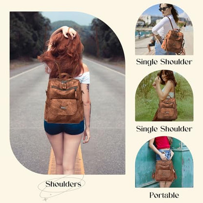 Backpack Purse for Women, Women Backpack Purse Small Leather Waterproof Anti-theft Shoulder Bags Handbags Ladies - color: Caramel