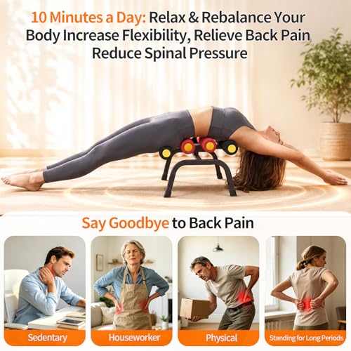Mini Inversion Table with Rollers, Back Extension Machine for Back Pain Relief, Easy to Assemble & 297LBS Weight Capacity, Spinal Decompression Table for Home Gym