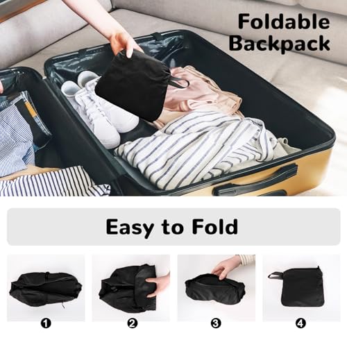25L Collapsible Hiking Backpack with Chest Strap for Men, Foldable Lightweight Gym Backpack with Waterproof Wet Pocket, Black - color: Black