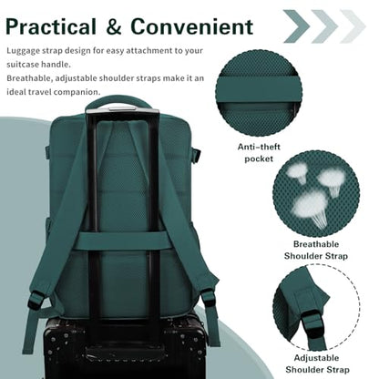 Carry On Backpack for Women & Men – Airline Approved Underseat Size, 15.6" Laptop Compartment, TSA-Friendly 180° Opening, Anti-Theft Business Travel Backpack with Trolley Sleeve (Peacockblue, Medium) - color: Peacockblue, size: Medium