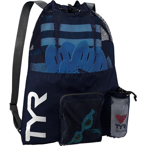 TYR Big Mesh Mummy Backpack for Swim, Gym and Workout Gear, Black, 40-Liter Capacity - color: Navy